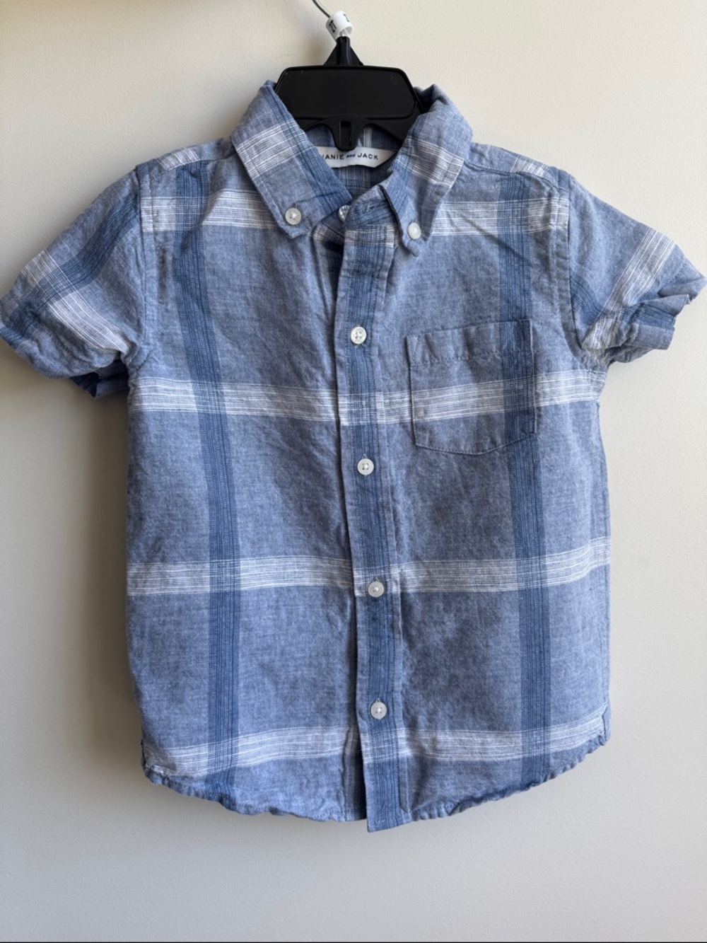 Janie and Jack Linen Button-Down Short Sleeve Plaid Shirt